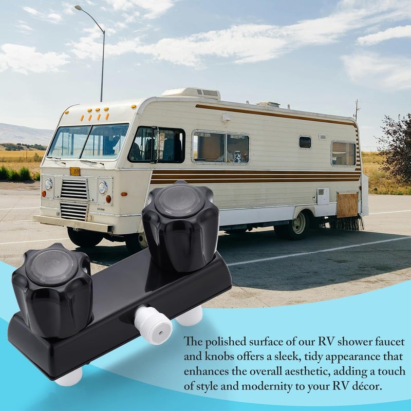 Liberflow RV Shower Faucet Replacement, 4" Camper Bathroom Faucet Valve for Outdoor and Indoor Kit with Dual Acrylic Knobs (Full Black) - Image 5